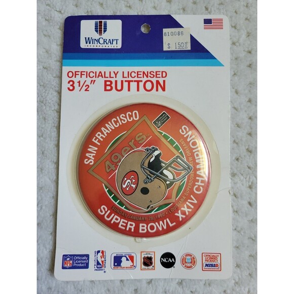 VTG NOS NFL SAN FRANCISCO 49ERS Wincraft 1990 SUPER BOWL XXIV BUTTON PIN 3.5” - Picture 1 of 3